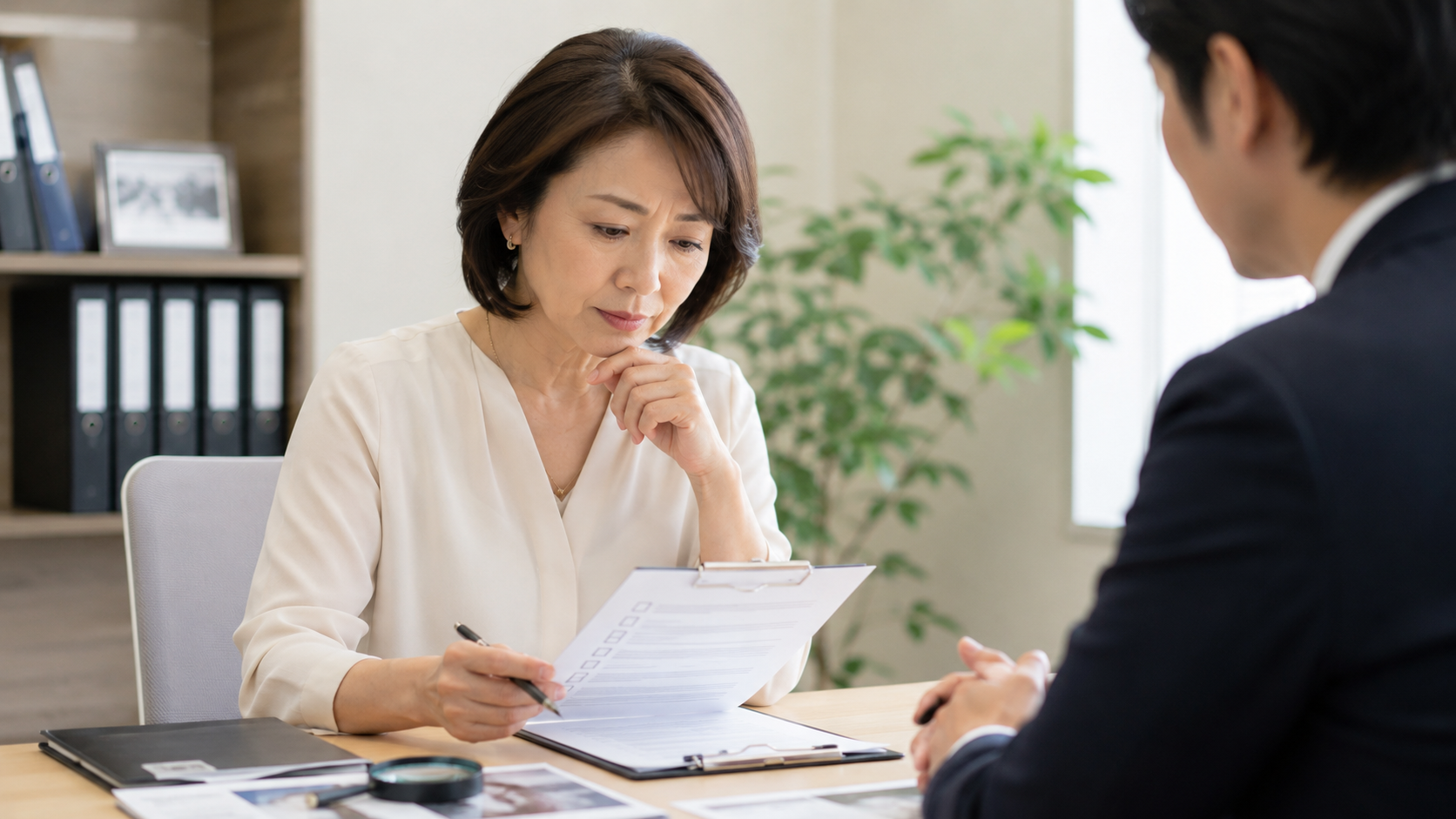 CORE探偵事務所の無料調査プランの条件や注意点をチェックする女性