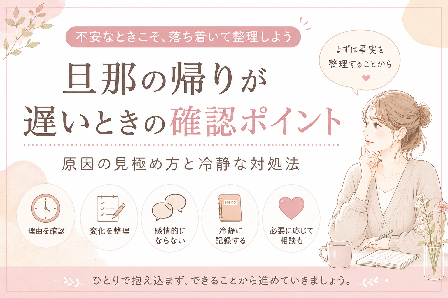 よくあるサインと確認前の注意点を考える女性のイラスト